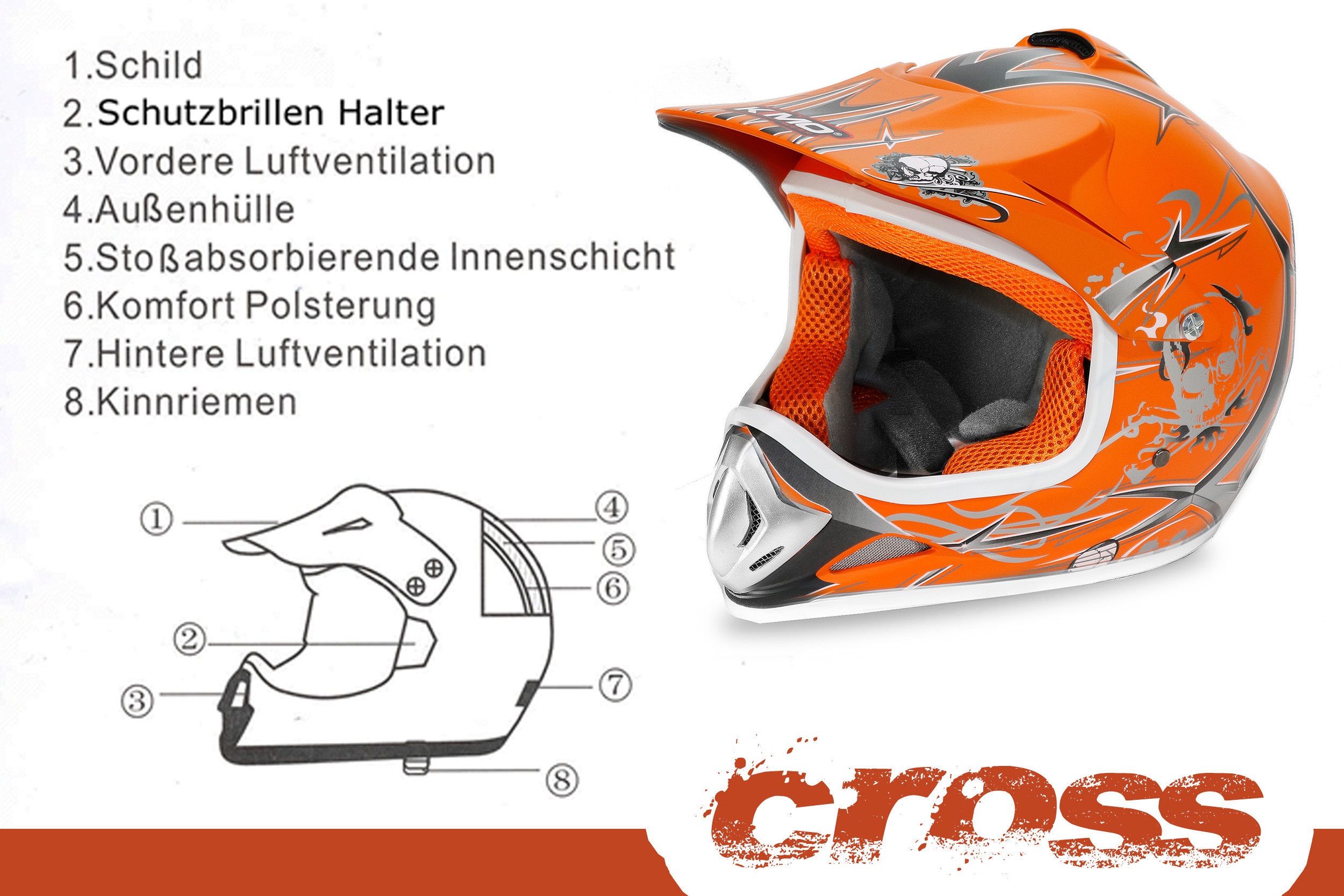 Crosshelm für Kinder orange Motorradhelm