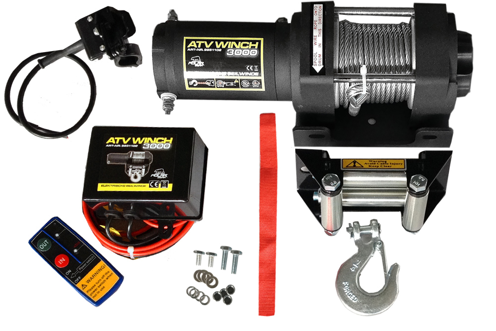 Menila Import - ATV Winch 3000  Elektrische Seilwinde 12 Volt 1360kg  3000lbs mit Funkfernbedien