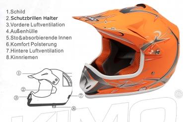 KIMO Kinder Motorrad Crosshelm Sport Orange-Matt
