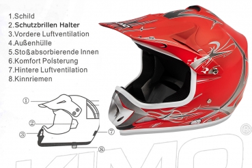 Kimo Kinder Crosshelm Motocross Helm Rot-Matt