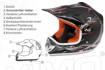 Kimo Kinder Crosshelm Motocross Helm Schwarz-Matt
